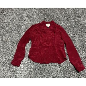 Talbots Petites Red 100% Silk Button Down Blouse Long Sleeve Shirt Size 4
